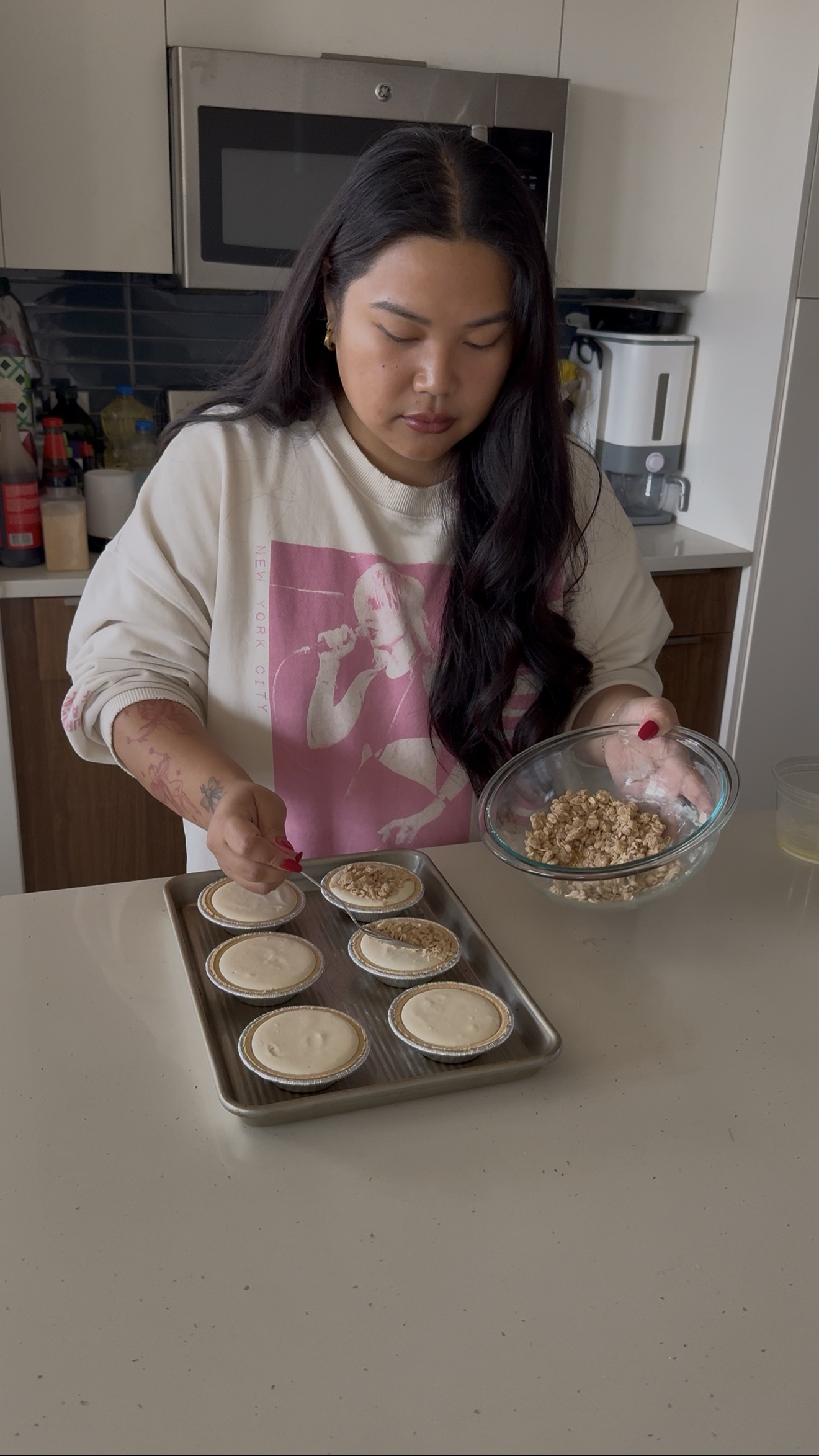 Adding streusel to mini pies